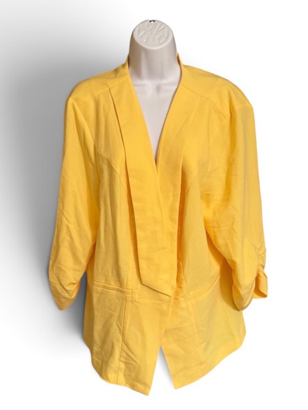 Torrid 3X Yellow Open Front Blazer Ruched 3/4 Sleeve Stretch Jacket 22/24